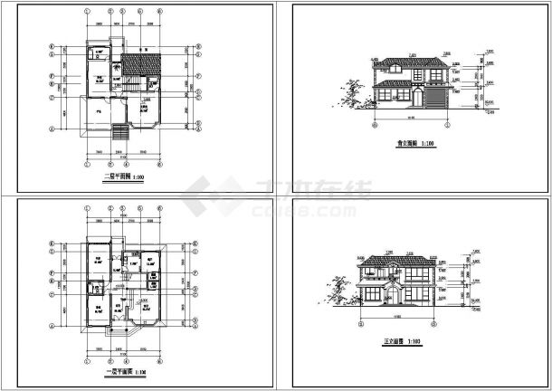 合肥经典二层欧式别墅设计方案cad图纸，共4张-图一