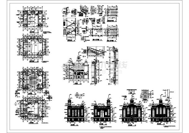 某二层教堂建筑施工cad图，共十三张-图一