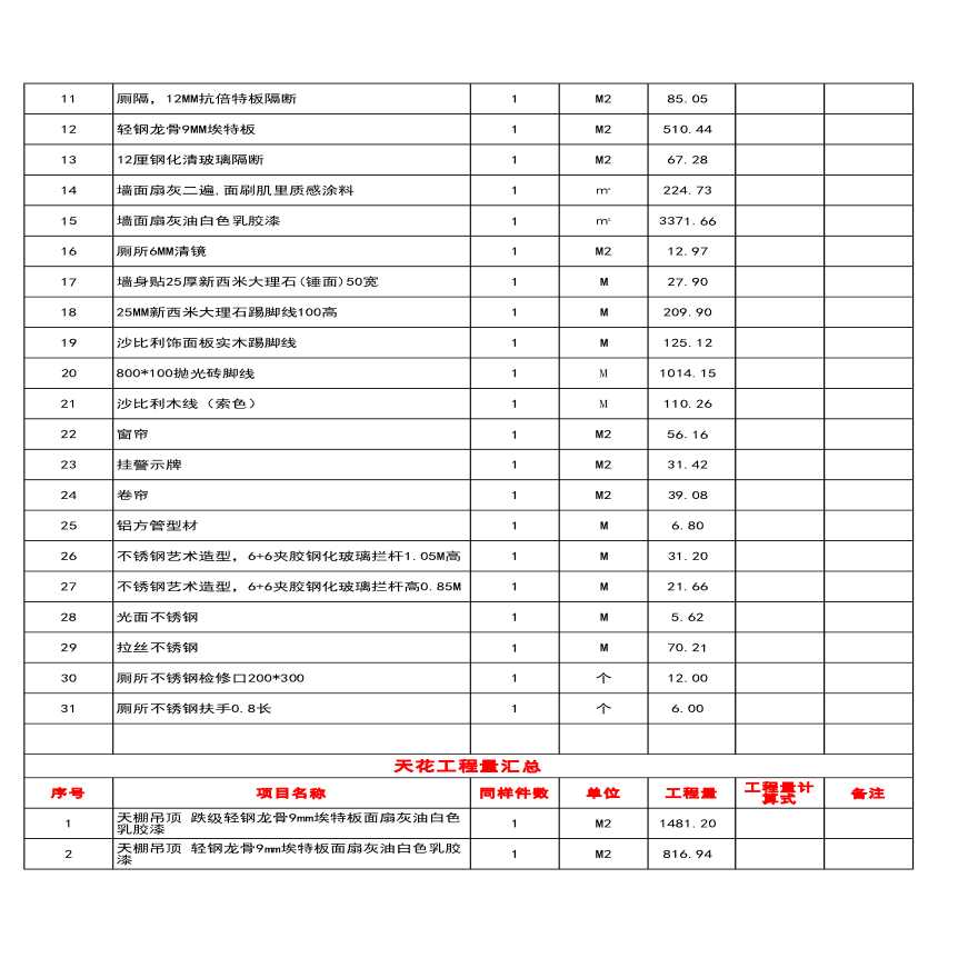 精装修工程量Excel计算格式-图二