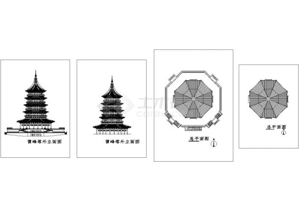 某雷峰塔全套建筑设计cad图纸（长58米 宽58米）-图一