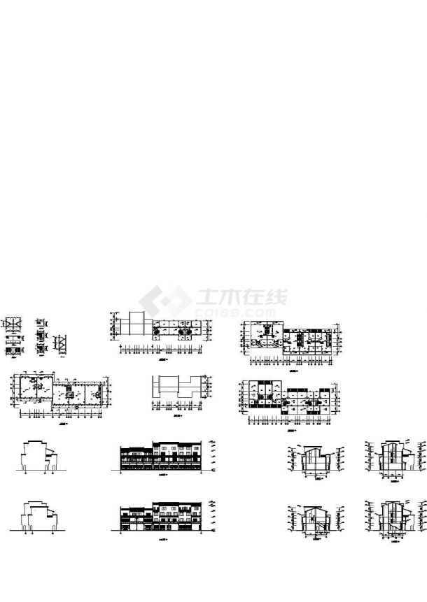 四层仿古民居商住楼建筑设计图纸（ 长45.18米 宽15.34米）-图一