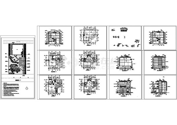 【5套】典型欧式风格别墅设计cad全套建筑施工图纸（含设计说明）-图一