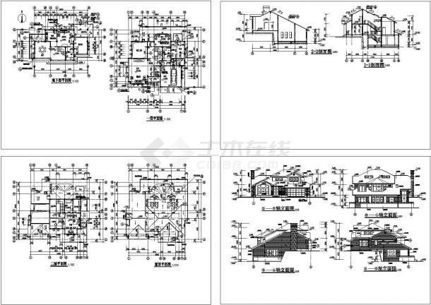 【5套】典型欧式风格别墅设计cad全套建筑施工图纸（含设计说明）-图二
