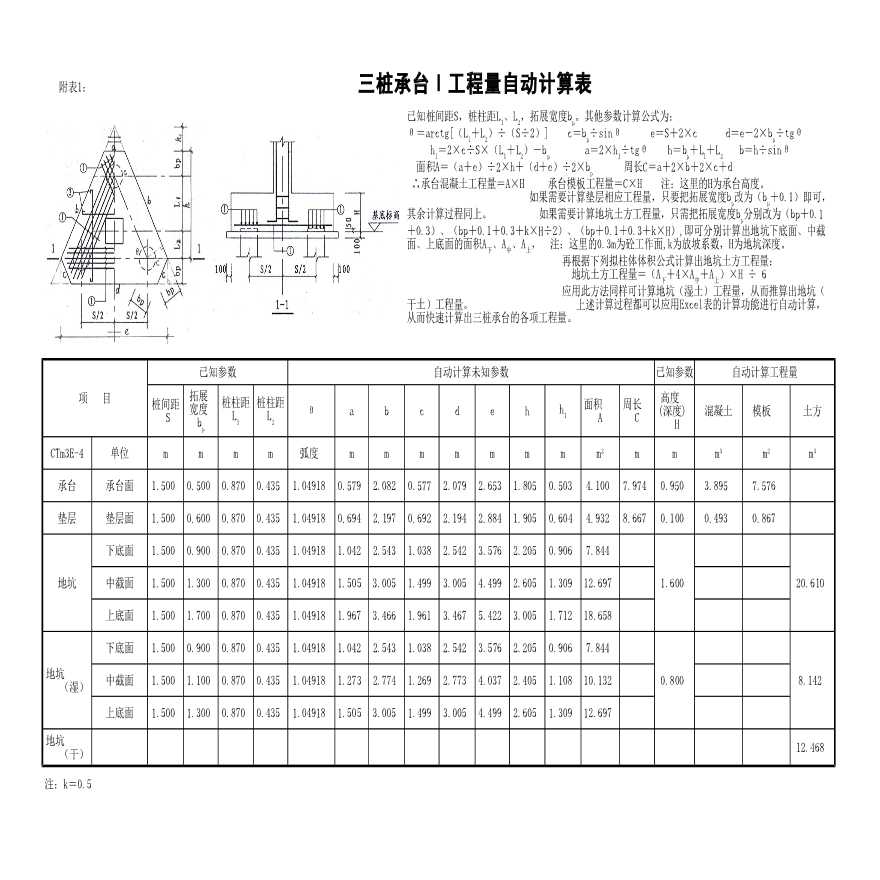 钢筋砼方桩三桩承台自动计算表-图一