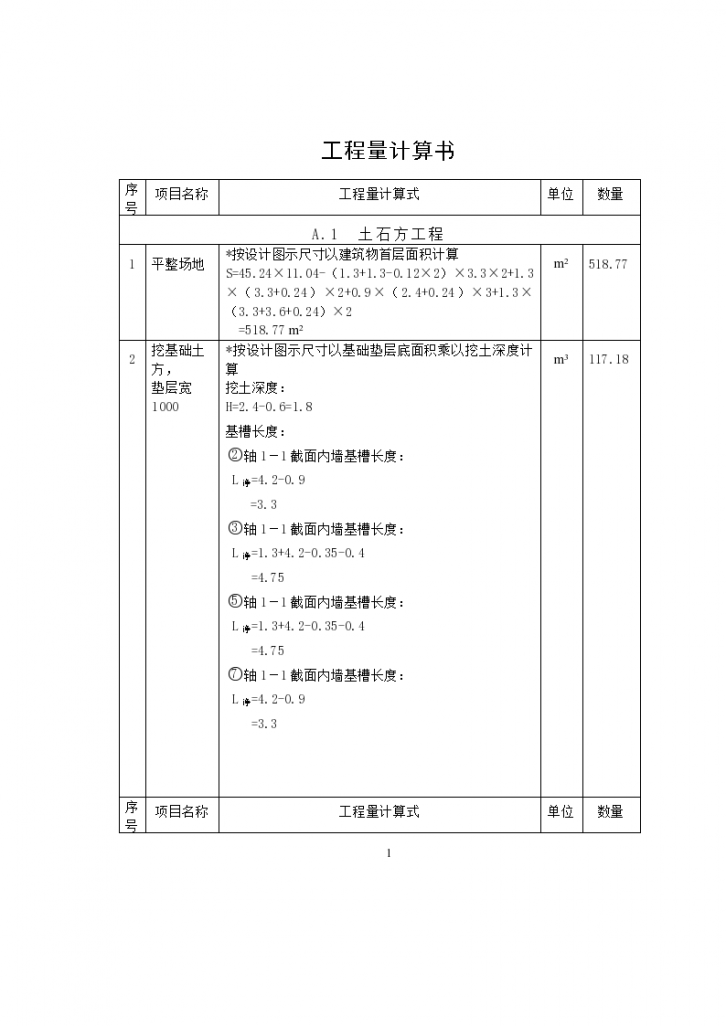 某六层住宅楼工程量计算书-图一