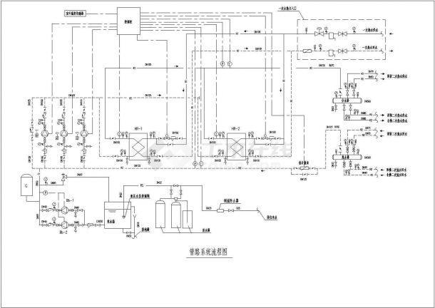 某暖通工程水-水热交换站管路系统设计cad流程图（标注详细）-图一