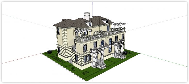 罗马柱围栏别墅洋房住宅su模型-图二