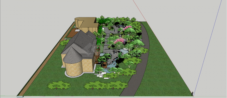 现代式简洁带水池参考庭院su模型-图二