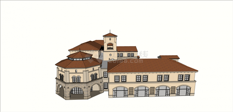 法式联排幼儿园建筑su模型-图二