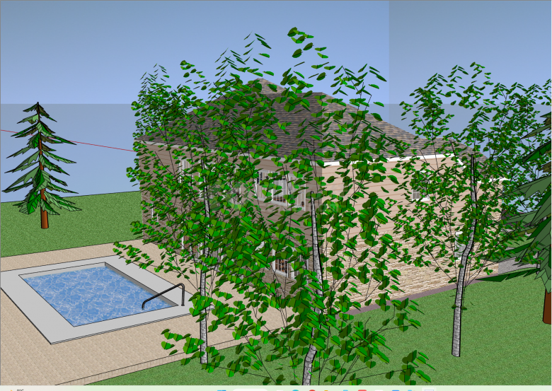 现代后院游泳池别墅庭院su模型-图一