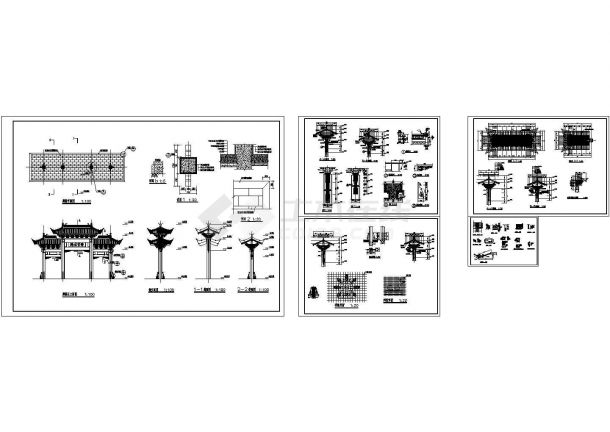五套_牌坊门楼建筑设计施工CAD全套图纸-图二