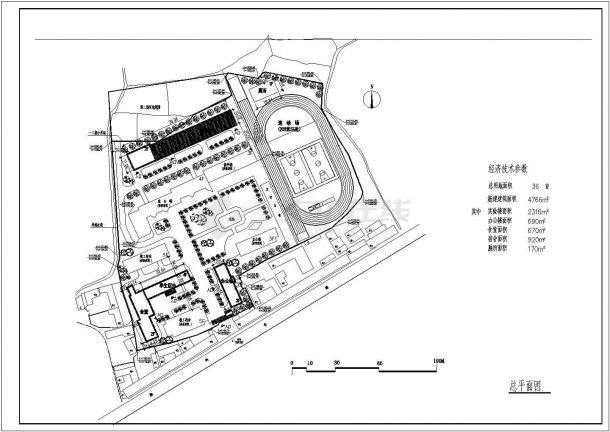 某农村中学扩建工程全套CAD设计完整施工图总平面-图一