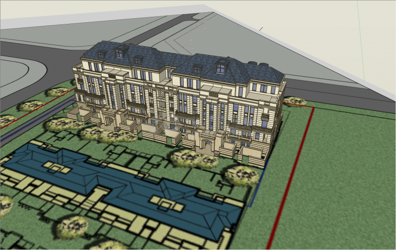 多层新古典别墅庭院su模型-图一