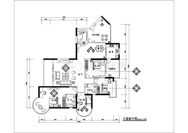 某高档住宅室内装修设计cad全套施工图（标注详细）-图二