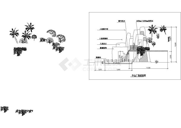 某景观广场假山设计cad立剖面施工图（标注详细）-图二