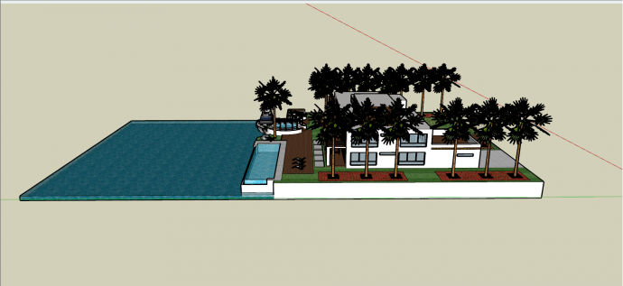 两层半木质框架白色墙体别墅庭院su模型_图1