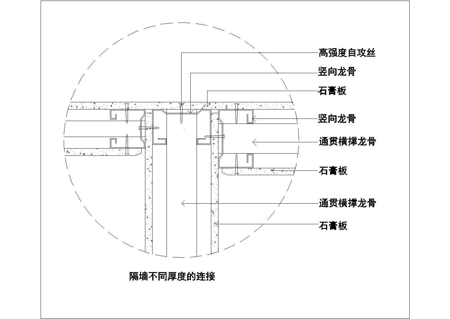 典型单层石膏板隔墙系统设计cad施工节点图（甲级院设计）