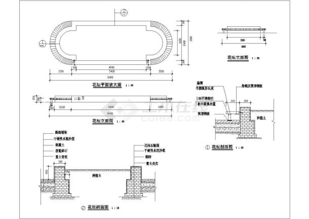某精细造型花坛施工设计全套做法CAD参详图-图二