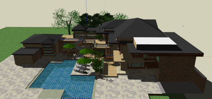 现代双层带泳池的别墅su模型_图1