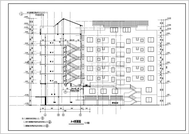 某六层带跃层底框结构住宅楼设计cad全套建筑施工图（含设计说明）-图二
