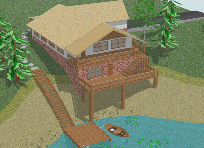 建在海边的单层的别墅庭院su模型_图1