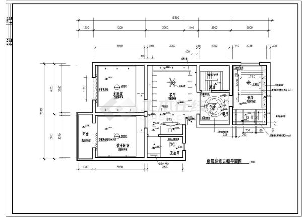 某三房两厅户型私宅室内装修设计cad全套施工图纸（标注详细）-图二