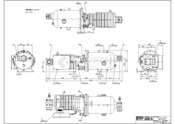 某螺杆压缩机设计cad机械装配图纸（全英文标注）-图一