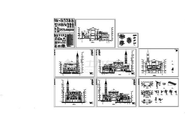 某社区中心全套CAD设计施工建筑图纸（标注详细）-图二