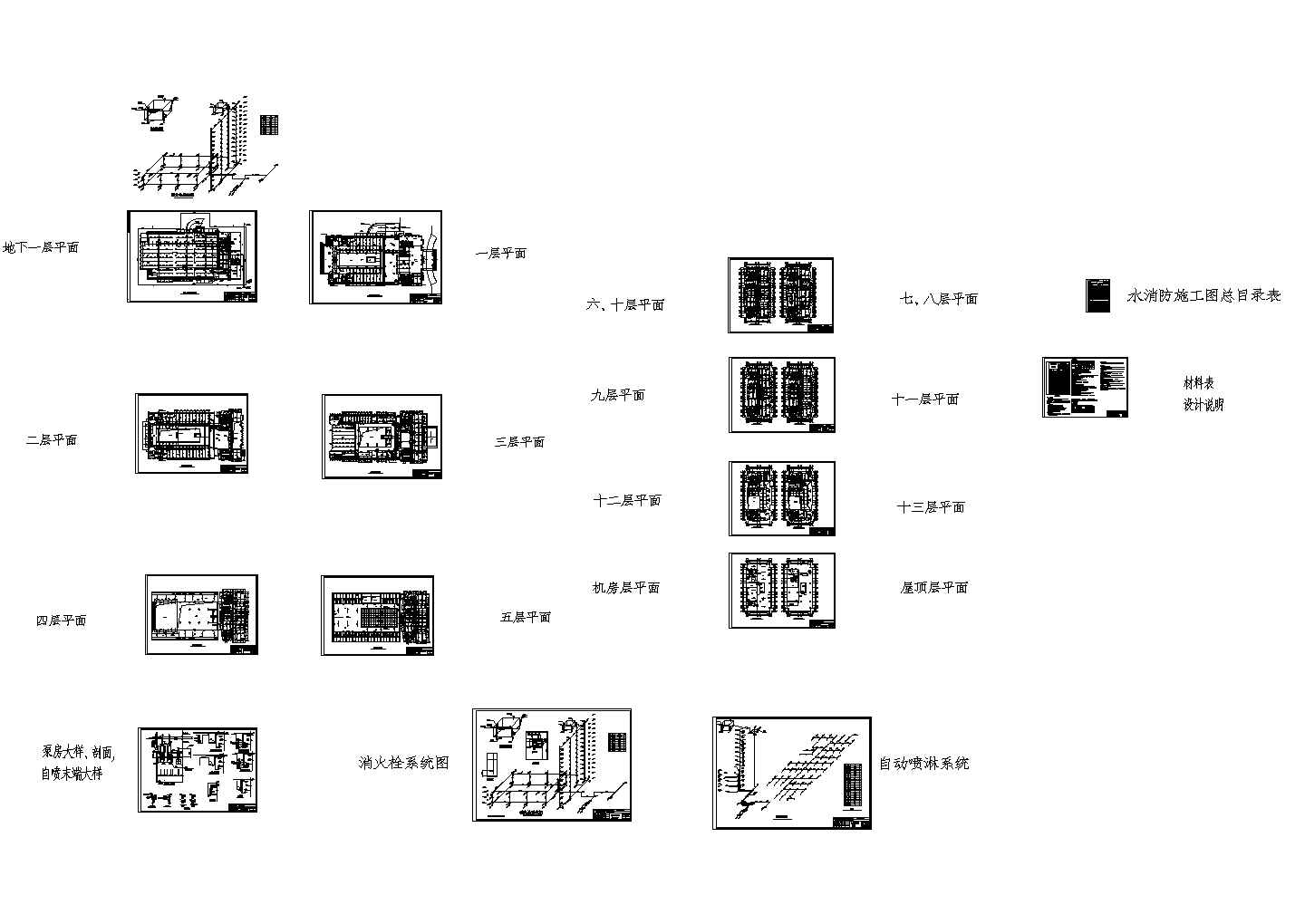 十三层综合楼消防图纸系统大样说明图例