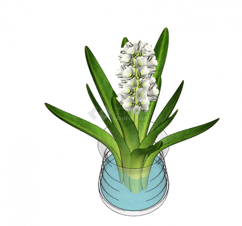 绿色带白色花的盆栽su模型-图二