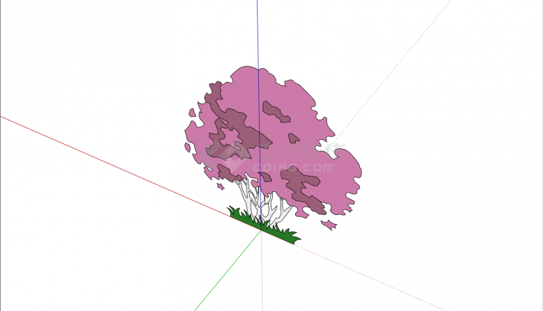 一棵粉色叶子的乔木su模型-图二