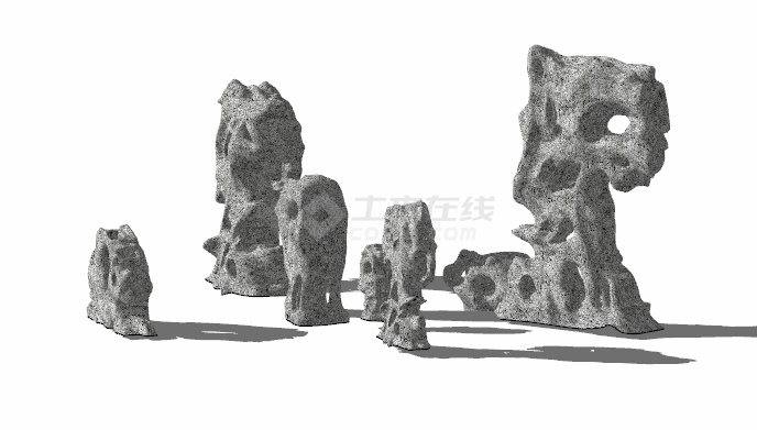 新中式奇特创意石雕假山置石叠水su模型-图一