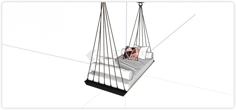 白色软垫麻绳实木吊椅su模型-图二
