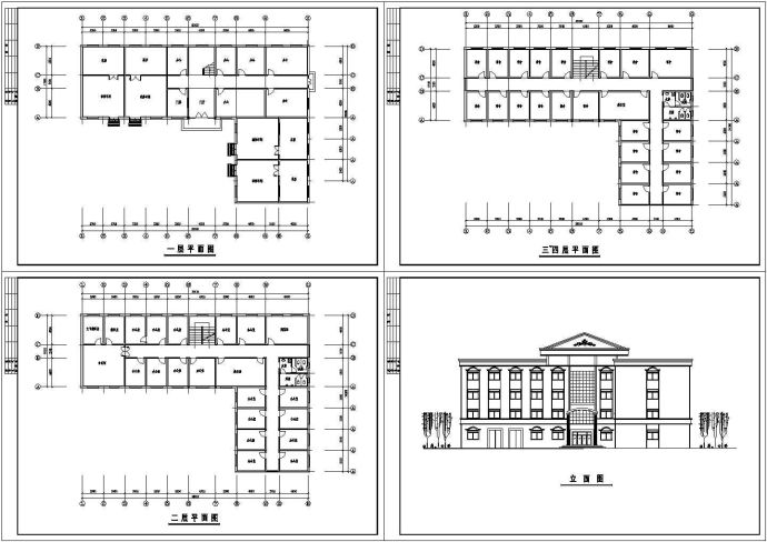 四层厂房及办公建筑施工cad图，共四张_图1