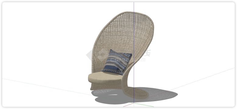 藤编贝壳型户外特色座椅su模型-图二