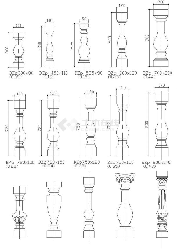 花瓶立柱CAD施工图设计-图一