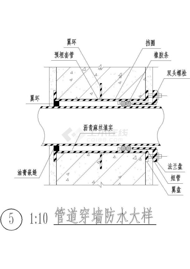 DY-管道穿墙防水大样CAD施工图设计-图一