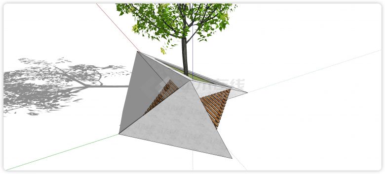 三角形拼图异形树池座椅su模型-图二