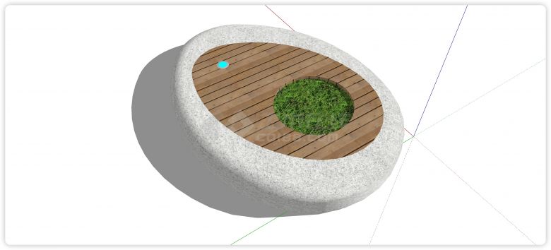 大理石木条拼接异形树池座椅su模型-图二