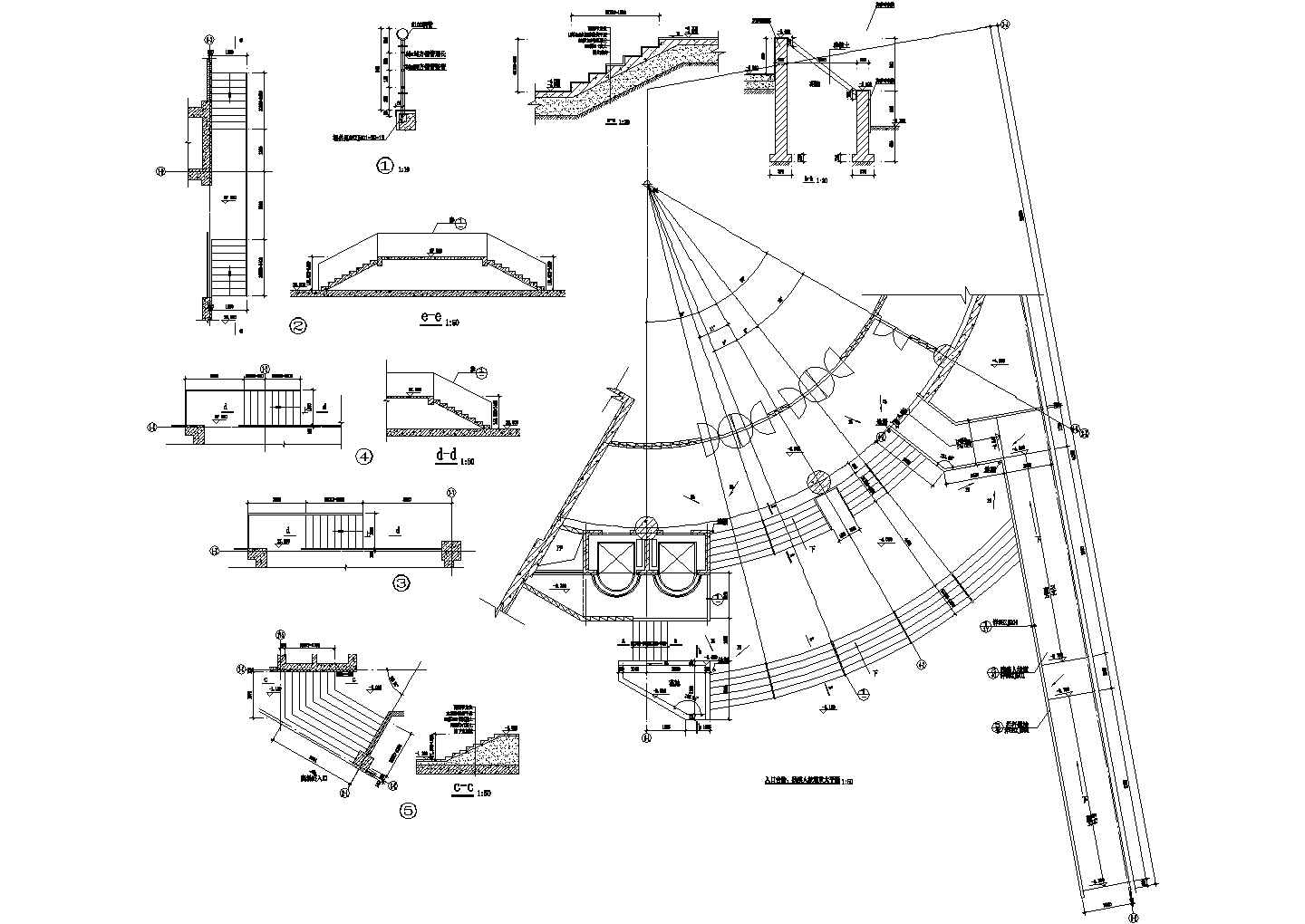 入口台阶与残疾人坡道详图CAD施工图设计