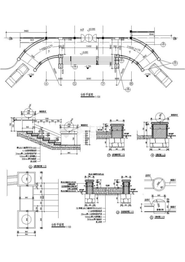 入口车道与台阶详图CAD施工图设计-图一