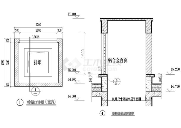 排烟井出屋面详图CAD施工图设计-图一