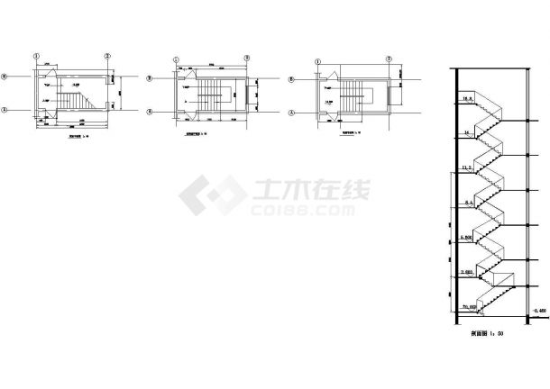 楼梯平面、剖面图CAD施工图设计-图一