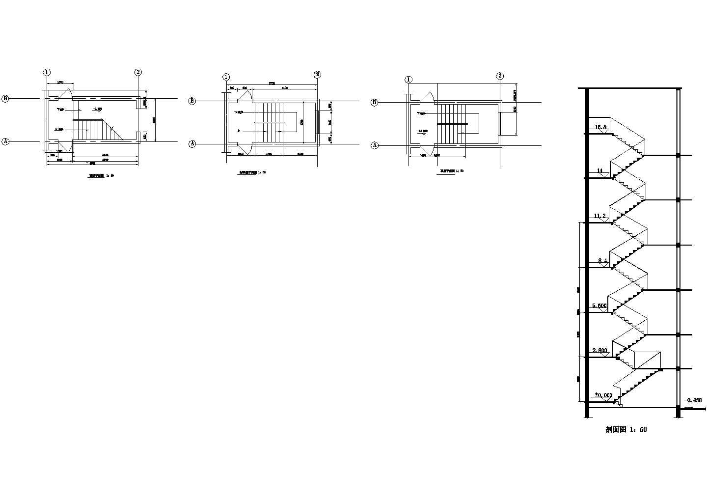 楼梯平面、剖面图CAD施工图设计