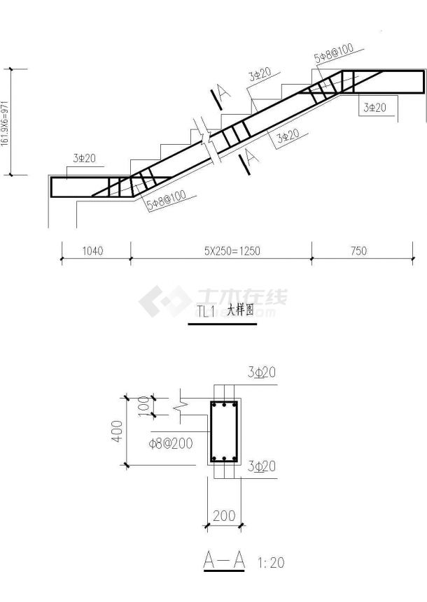 梁式梯CAD施工图设计-图一