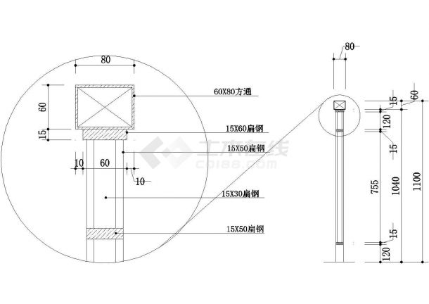 栏杆剖面大样CAD施工图设计-图一