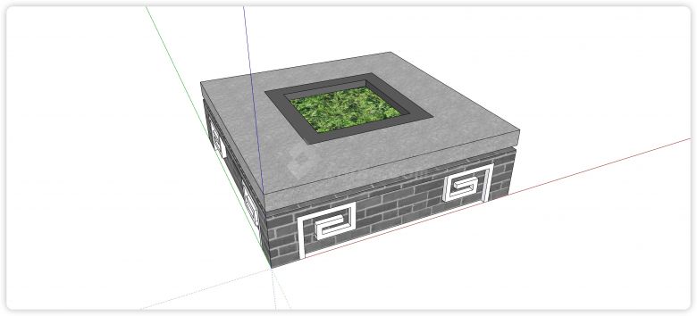 灰色大理石青砖组合种植池座椅su模型-图二