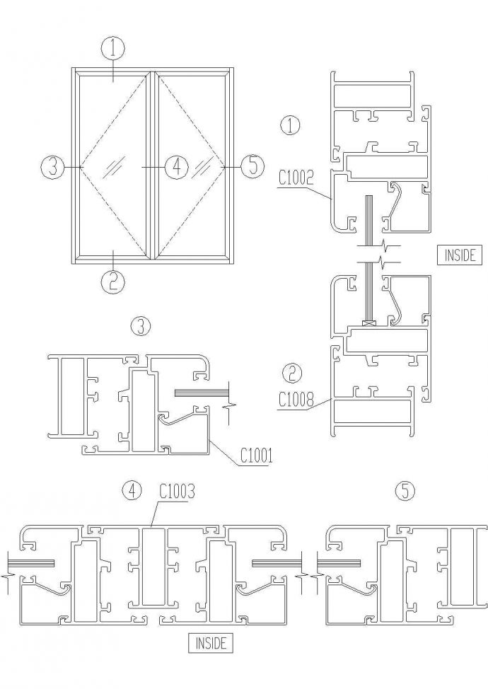 40系列内平开窗结构图CAD施工图设计_图1