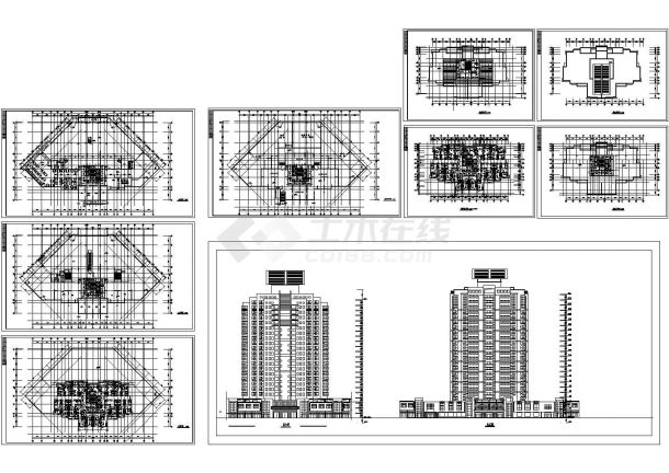 某二十四层（ -1+23层）塔式单身公寓楼建筑方案cad建筑施工图设计（标注详细）-图一
