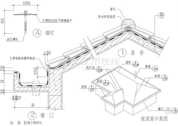 002-彩瓦、彩陶瓦坡屋面构造详图CAD施工图设计-图一
